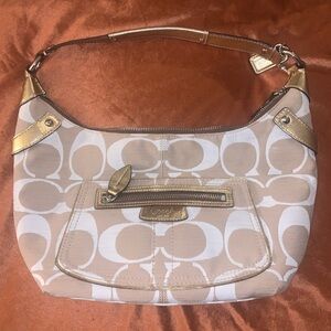 COACH 13291 Penelope Shantung Signature Hobo Pale Gold Shoulder Bag